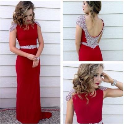 Long prom dress, red prom dress, party prom dress, chiffon prom dress, cheap prom dress, sheath prom dress