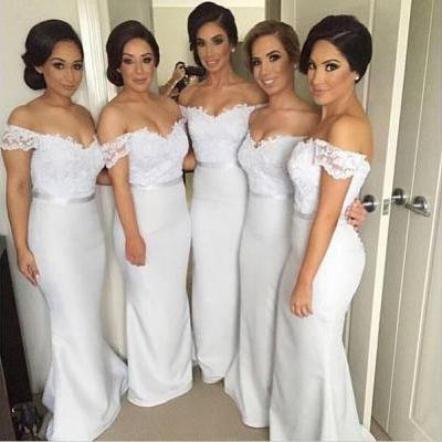 Lace Bridesmaid Dress,Long Bridesmaid Gown,Off the Shoulder Bridesmaid Gowns,Mermaid Bridesmaid Dresses,White Bridesmaid Gowns,Bridesmaid Dress