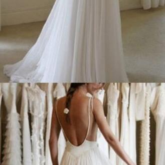 White Chiffon Wedding Dress,Backless Wedding Dresses,Lace Wedding Dresses,Lace Wedding Dress Sheer Back, Lace Wedding Dress, Wedding Dress