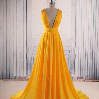 Yellow Prom Dresses,Backless Prom Gown,Open Back Evening Dress,Chiffon Prom Dress,Sexy Evening Gowns,Yellow Formal Dress,Wedding Guest Prom Gowns,Evening Gowns