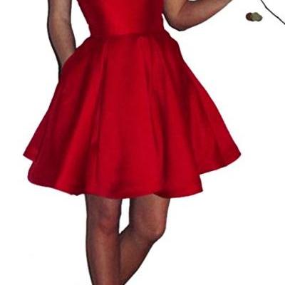 A Line Homecoming Dress, Little Red Junior Party Dress, Spaghetti Straps Short Homecoming Dress,Satin Homecoming Dress HG1699