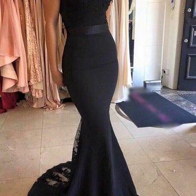 Black Long Prom Dress Mermaid Off the Shoulder with Sash Prom Gowns
