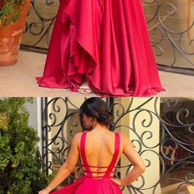 simple elegant long evening dress, long prom dress, red prom dress, prom dress