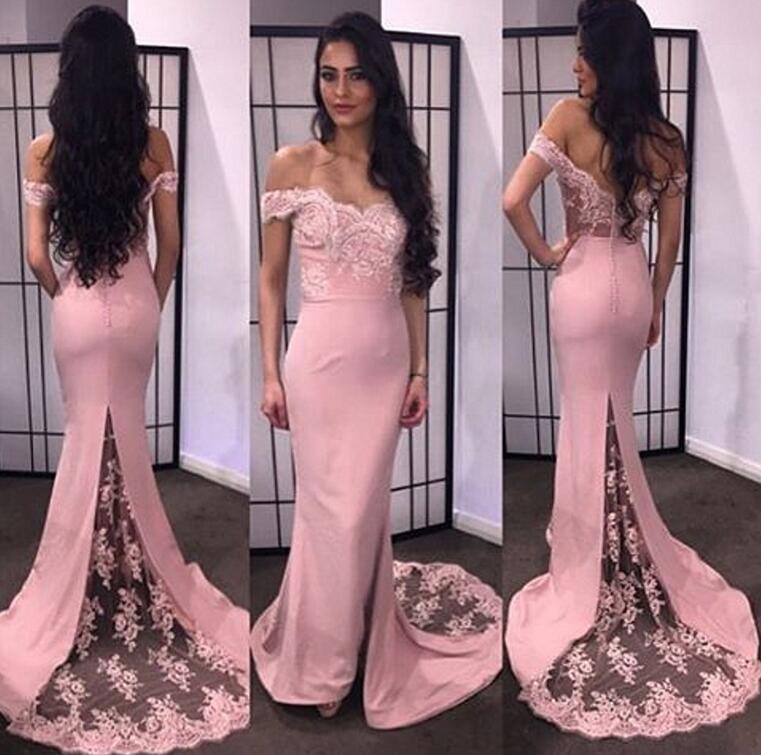 pink lace off the shoulder dress
