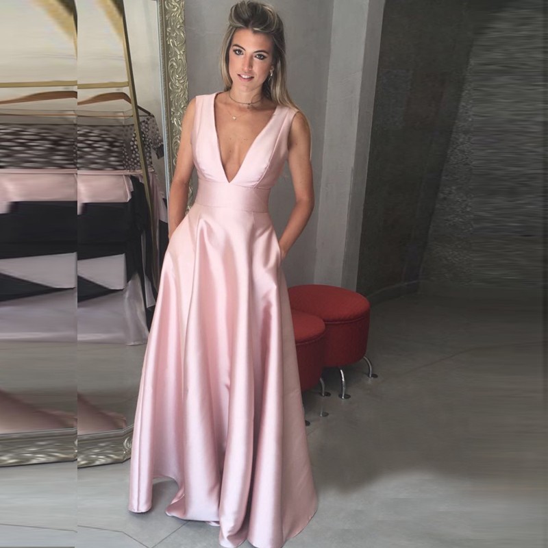 pink satin dress prom