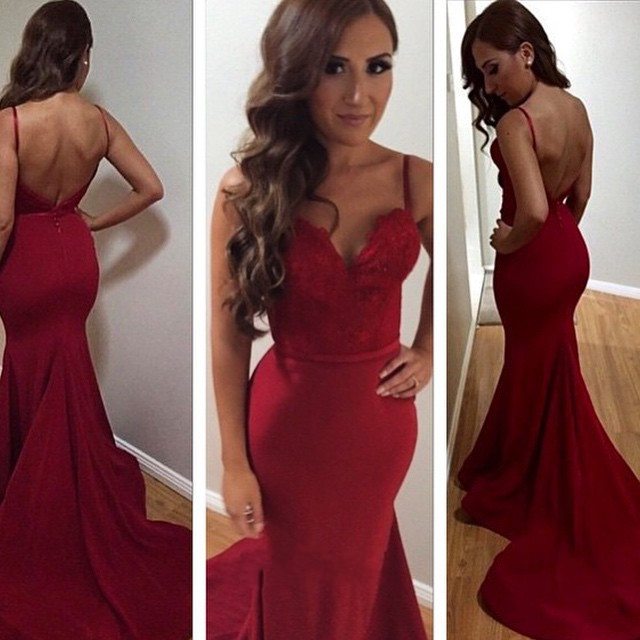 red prom dress with open back