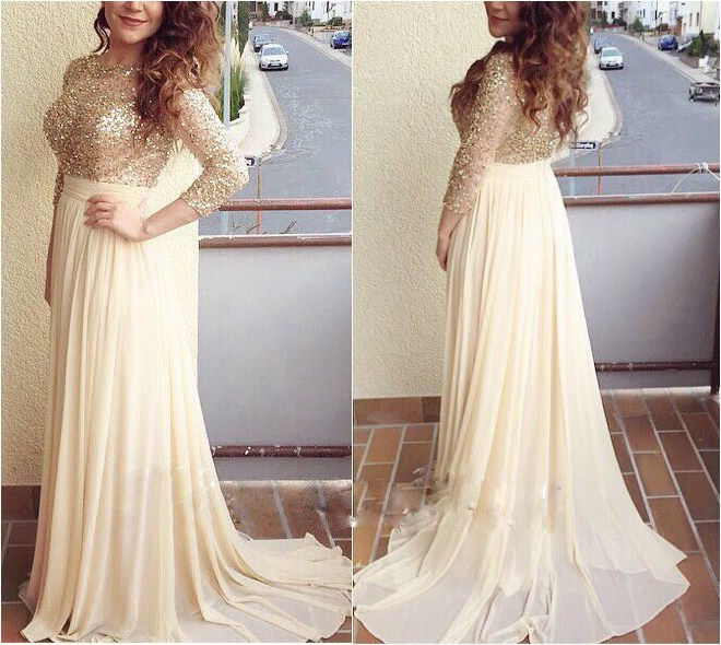 long sleeve chiffon prom dress