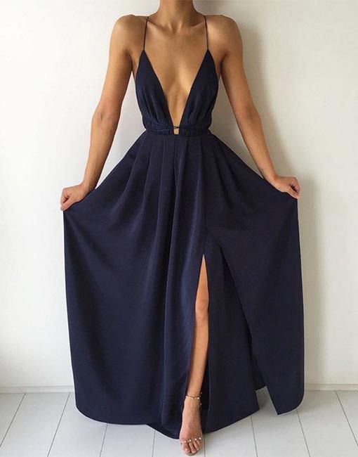navy blue long dress with slit