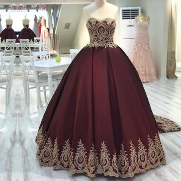 wine red and gold quinceanera dresses