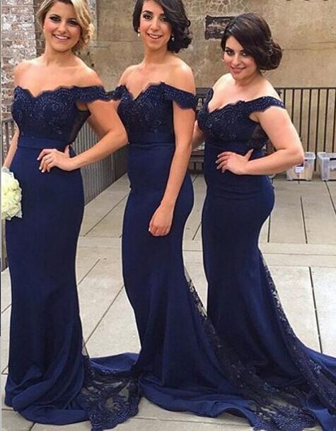 Drop Sleeves Navy Blue Lace Mermaid Bridesmaid Dresses Dark Drop Sleeves Navy Blue Lace Mermaid Bridesmaid Dresses Dark Long Dress Open Back Gowns Prom Evening Formal