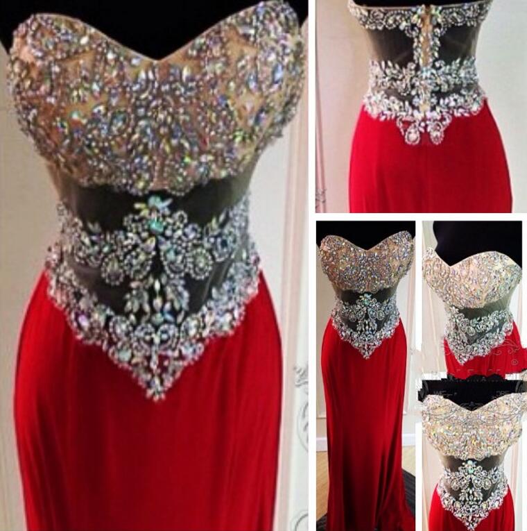 red slim prom dress