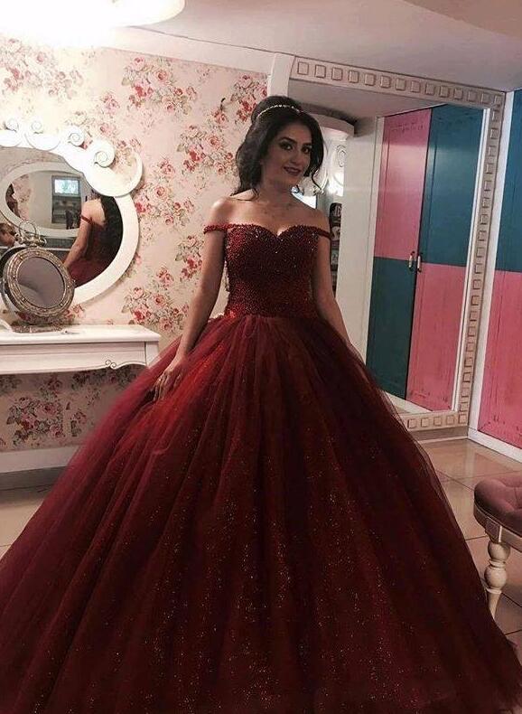 burgundy ball gown prom dress