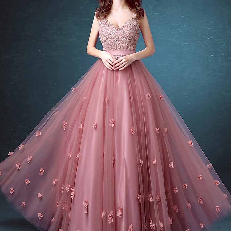 floral applique evening dress