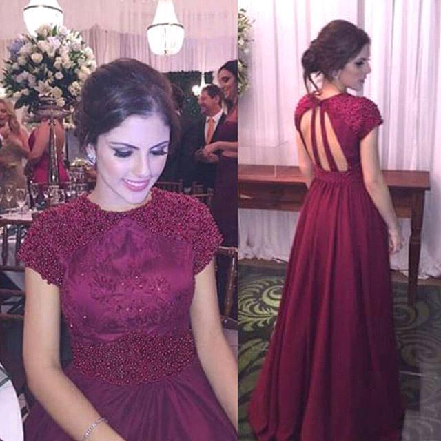 burgundy evening dress with sleeves