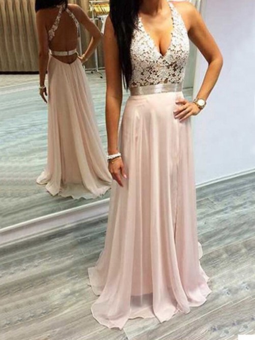 Lace Halter Prom Dress