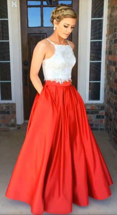 red prom skirt