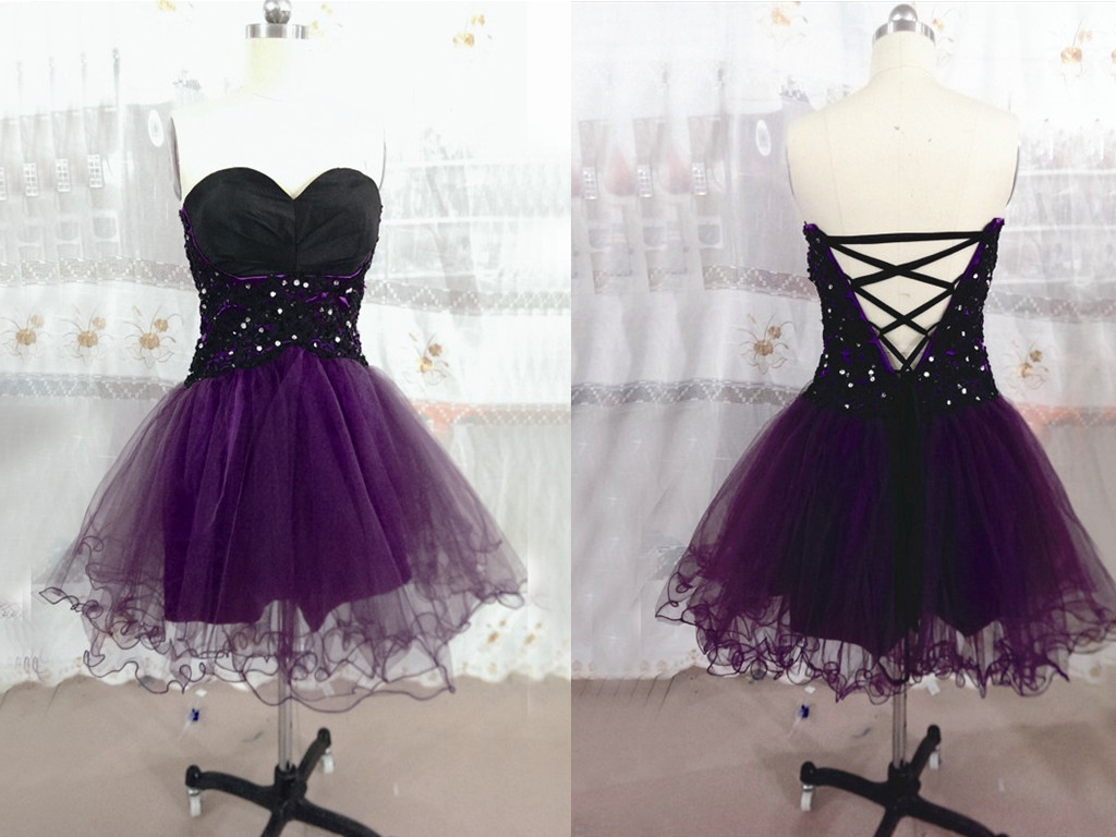 Purple And Black Sweetheart Short Tulle 