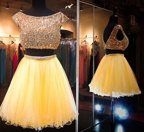 yellow prom dress 2 piece