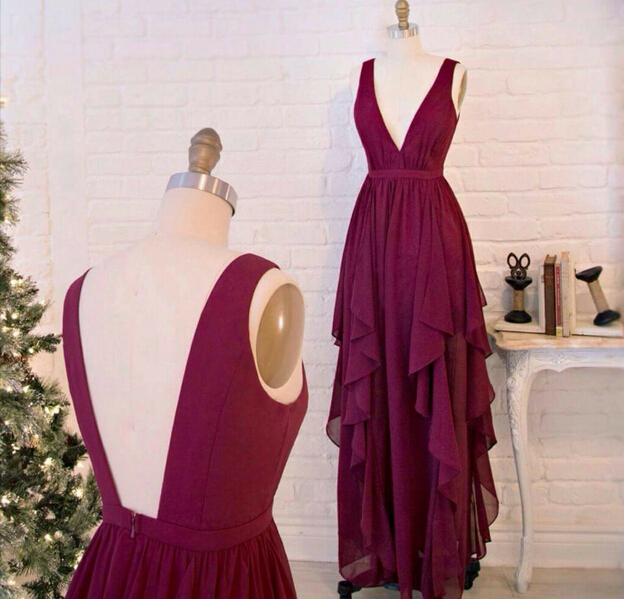 Wine Colored High Low Bridesmaid Dresses