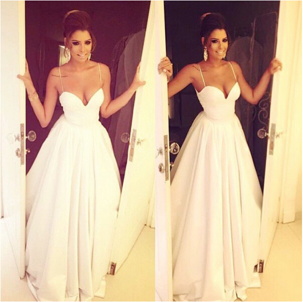spaghetti strap satin wedding dress