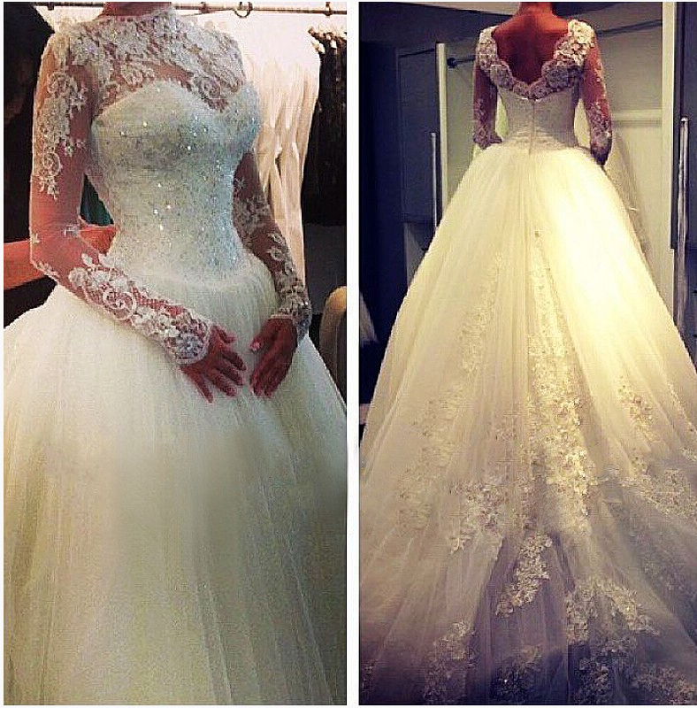 White Wedding Dresses Long Sleeves Wedding Gown Lace Wedding Gowns