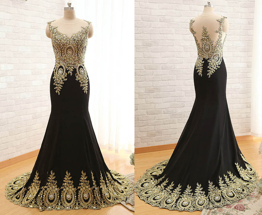 gold and black formal dress