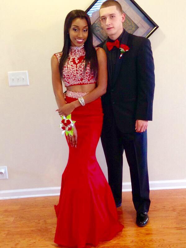 red prom dress with date