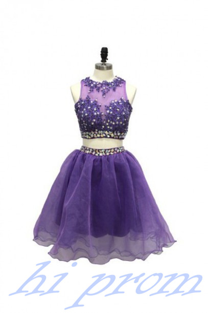 purple 2 piece homecoming dress