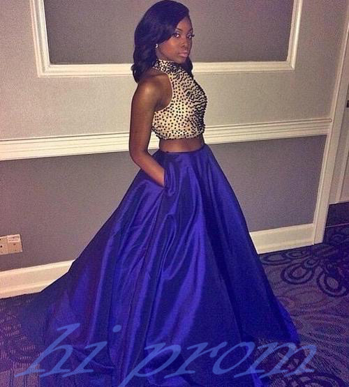 2 piece royal blue prom dress