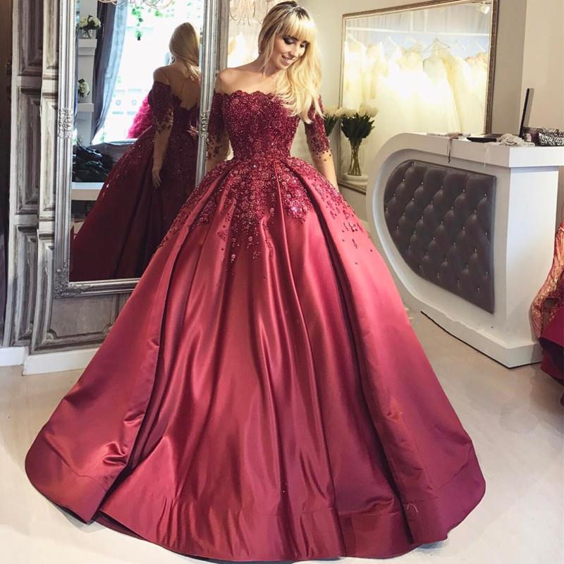 long sleeve ball gown prom dresses