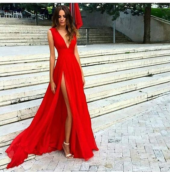 red formal dress with slit