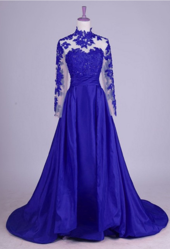 royal blue long sleeve evening dress