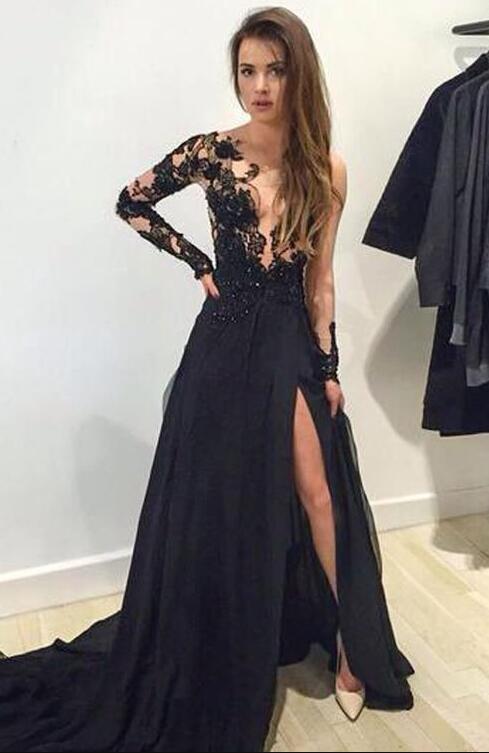 black lace v neck dress