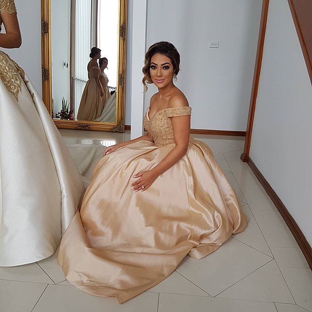 gold satin ball gown