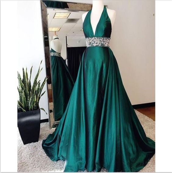 green emerald long dress