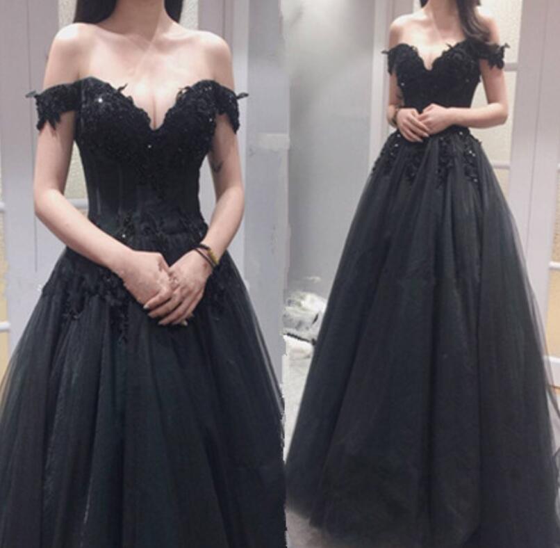 black off the shoulder tulle dress