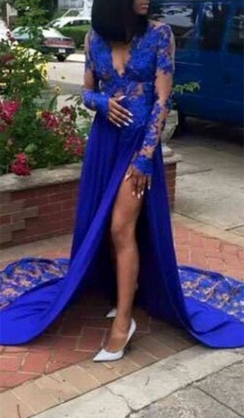 royal blue prom dress with slit