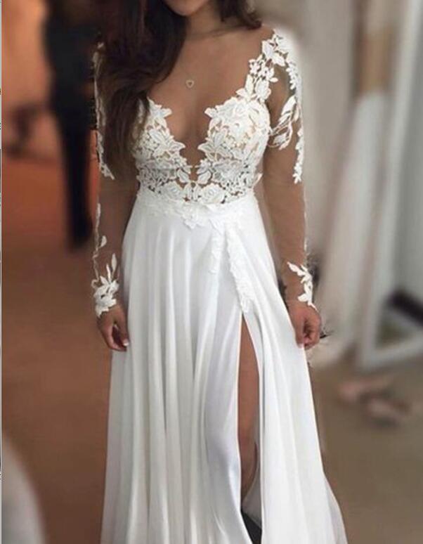 Simple Wedding Dresses with Sleeves Long Formal