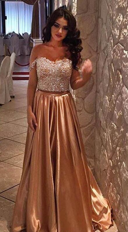off shoulder gold gown