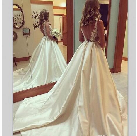 satin backless wedding dress