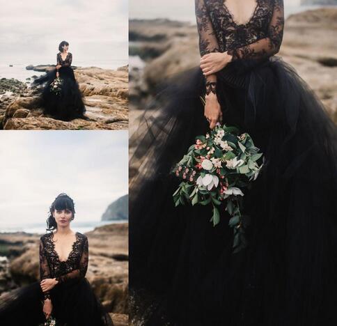 boho black wedding dress