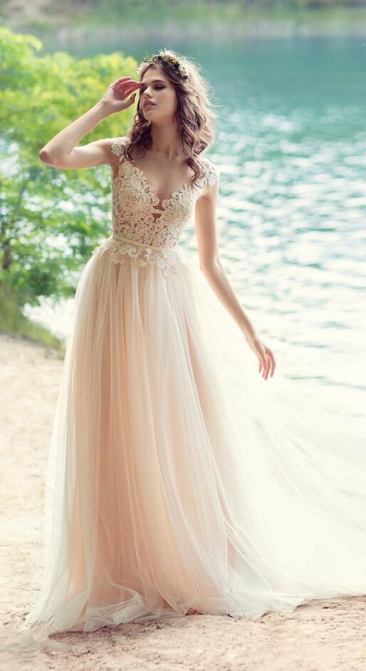 Blush Bohemian Wedding Dresses Chiffon Wedding Dress Simple Wedding