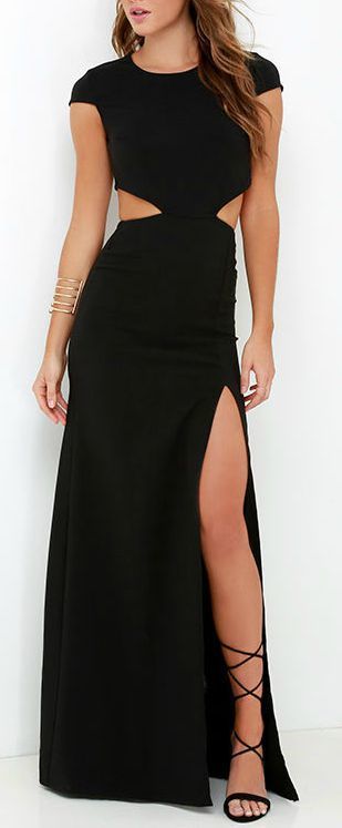 simple black maxi evening dress