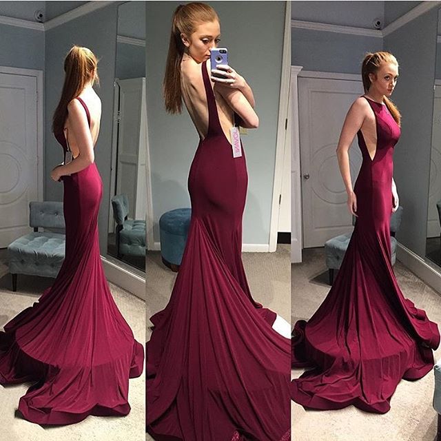 burgundy open back dress