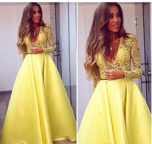 yellow long sleeve formal dress