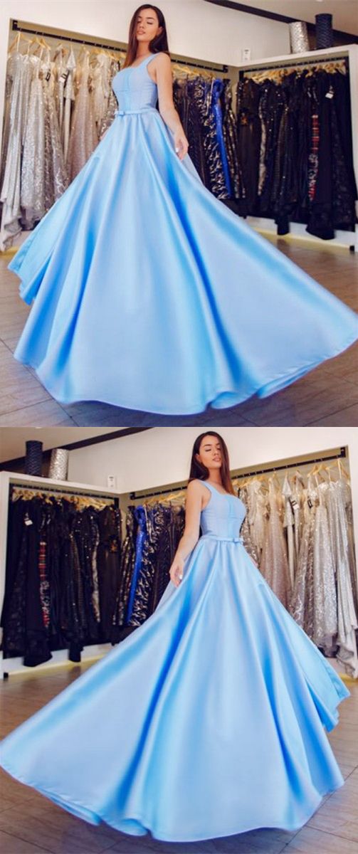 light blue satin long dress