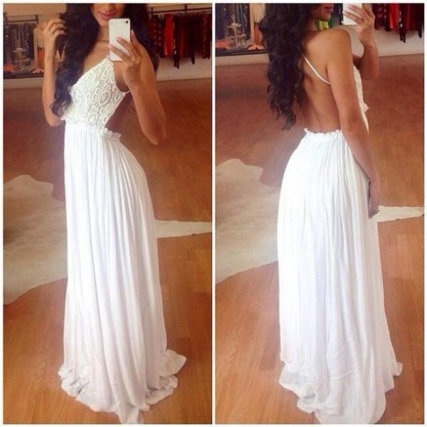 white bohemian prom dress