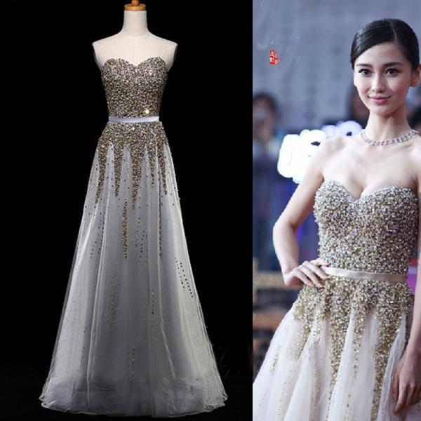Grey Red Formal Dress