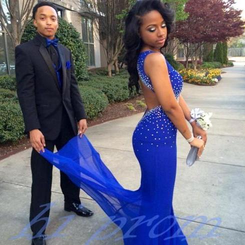 royal blue fitted prom dresses